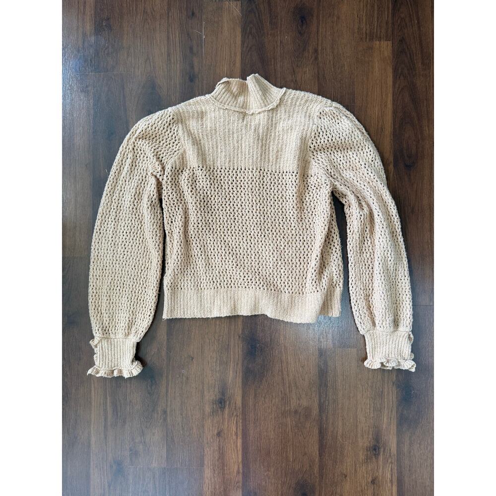 We The Free Snowdrift Pullover Sweater Open Knit Crochet Tan Sz L Boho Beach - Picture 3 of 8